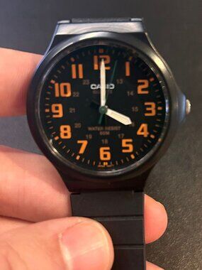 Casio Analog Black Dial Orange Numbers Watch - MW-240-4BVDF